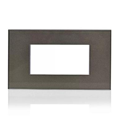 Norisys Solid Glass Plate | 4 Module | Switch Plate | Switch Board Cover | Glossy Metal Grey Finish | Grid Plate | Wall Plate