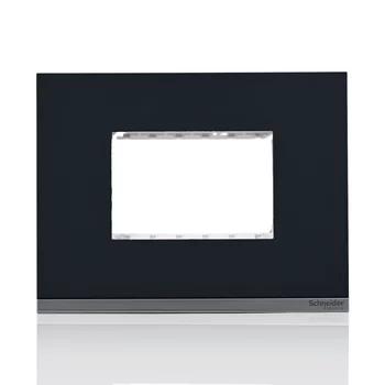 Schneider Plastic Surround And Grid Plate | Durable | 3 Module | Switch Plate | Switch Board Cover | Glossy Black Finish