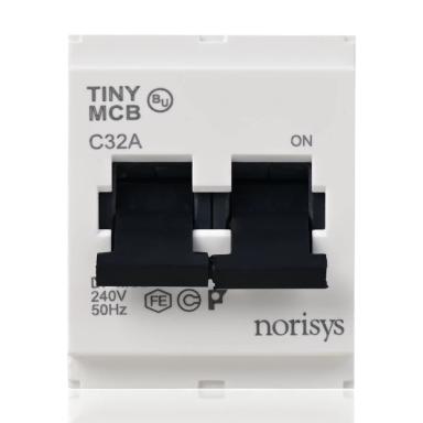 Norisys MCB 32 Amp Double Pole | Glossy White Finish | Circuit Breaker | Main Power Switch | Load Breaker | Double Pole breaker