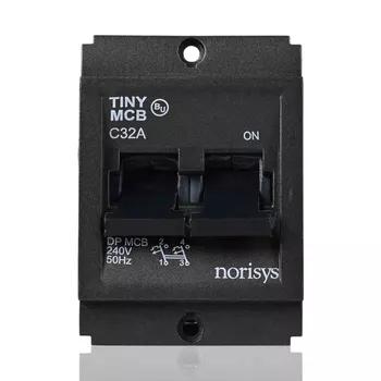 Norisys Two Pole Square Shape Tiny MCB  | 32 Amp | Glossy Grey Finish | Circuit Breaker | Main Power Switch | Load Breaker