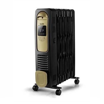 Glen HA 7013 HTR DGTL 9 Fin Electric Oil Filled Radiator Room Heater + PTC Fan 400W | 2000W | Black Golden | Indoor Heater